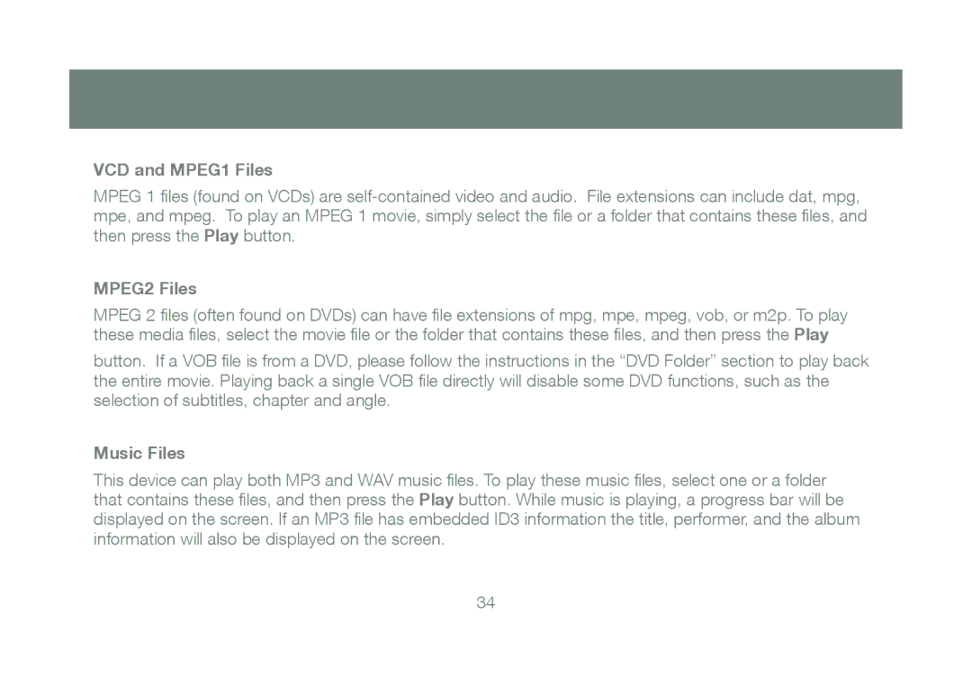 IOGear GMD2025U120 manual VCD and MPEG1 Files, MPEG2 Files 