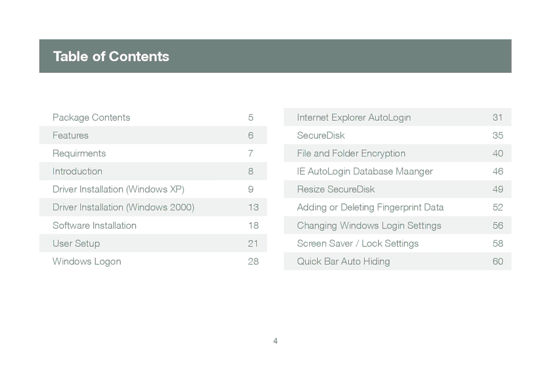 IOGear GMEFP1W6 manual Table of Contents 