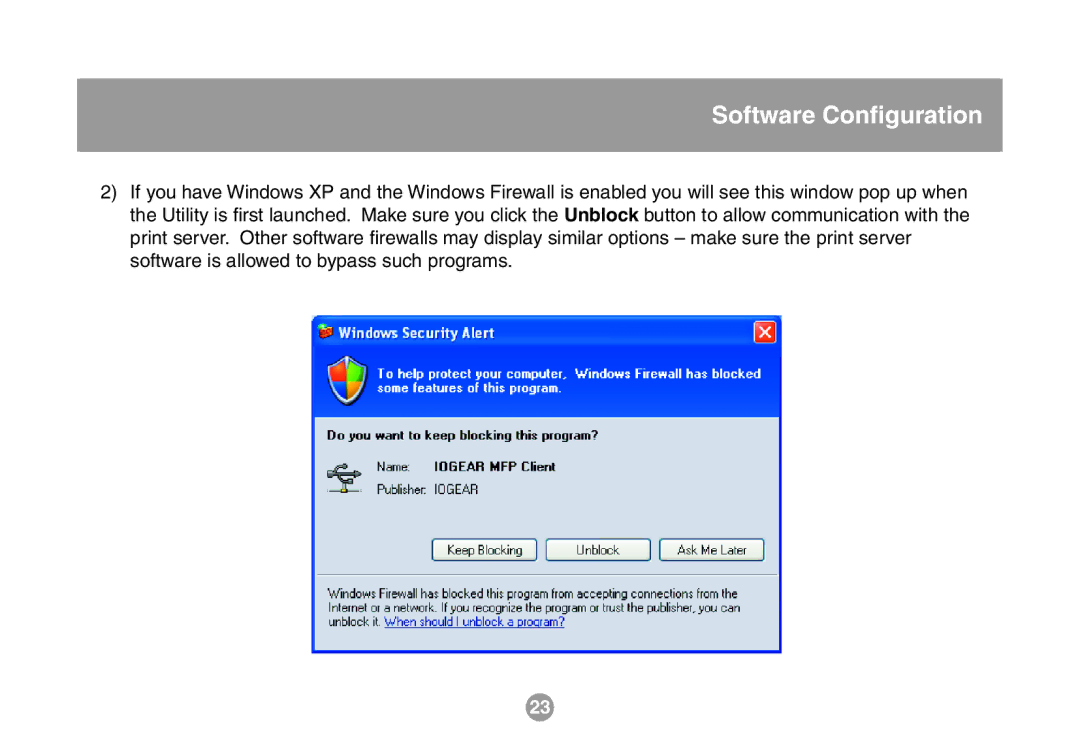 IOGear GMFPSU01 user manual Software Conﬁguration 