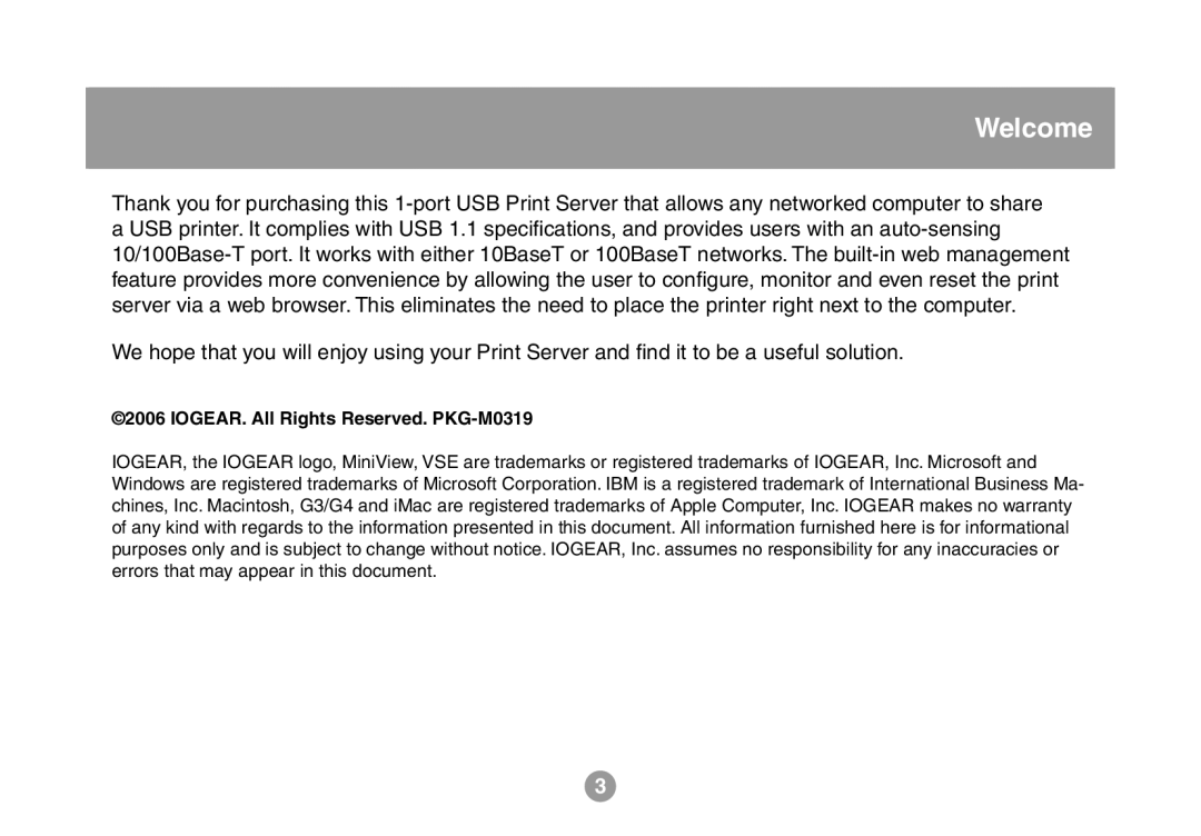 IOGear GMFPSU01 user manual Welcome, IOGEAR. All Rights Reserved. PKG-M0319 