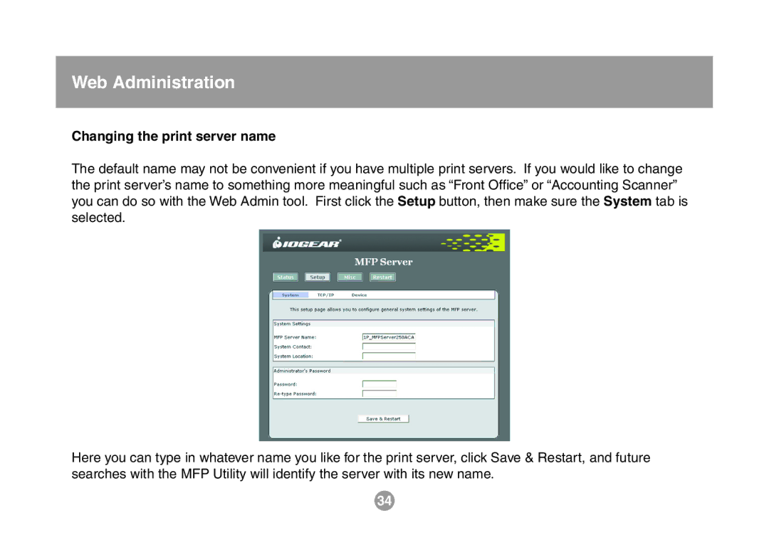 IOGear GMFPSU01 user manual Changing the print server name 