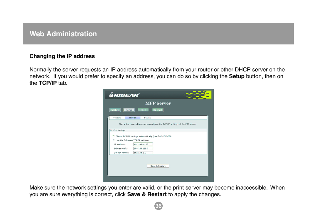 IOGear GMFPSU01 user manual Changing the IP address 