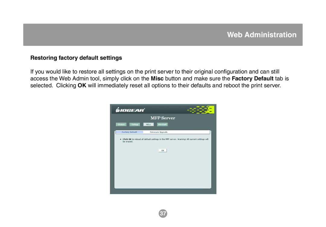 IOGear GMFPSU01 user manual Restoring factory default settings 