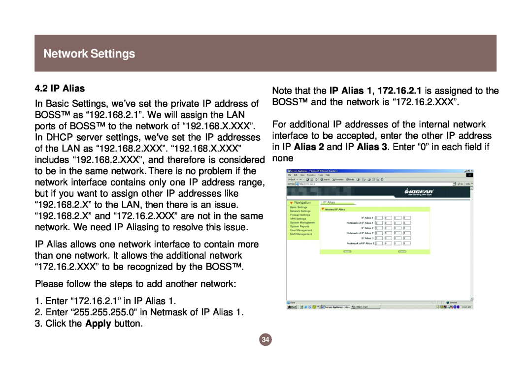 IOGear GNS1000 user manual Network Settings, IP Alias 