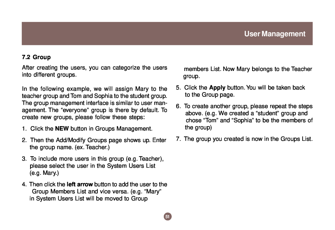 IOGear GNS1000 user manual User Management, Group 