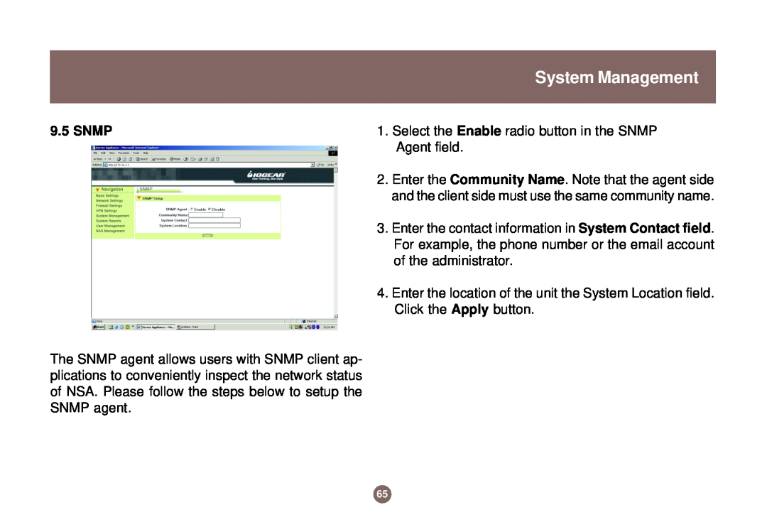 IOGear GNS1000 user manual System Management, Snmp, Enter the Community Name. Note that the agent side 