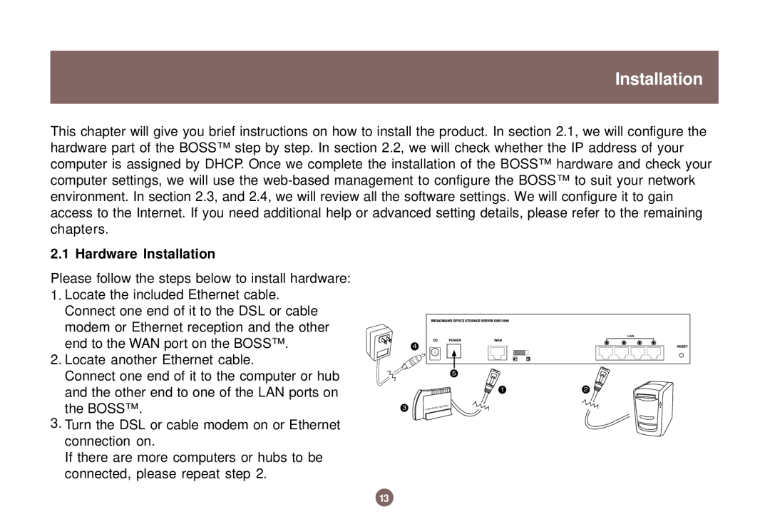 IOGear GNS1000 user manual Hardware Installation 