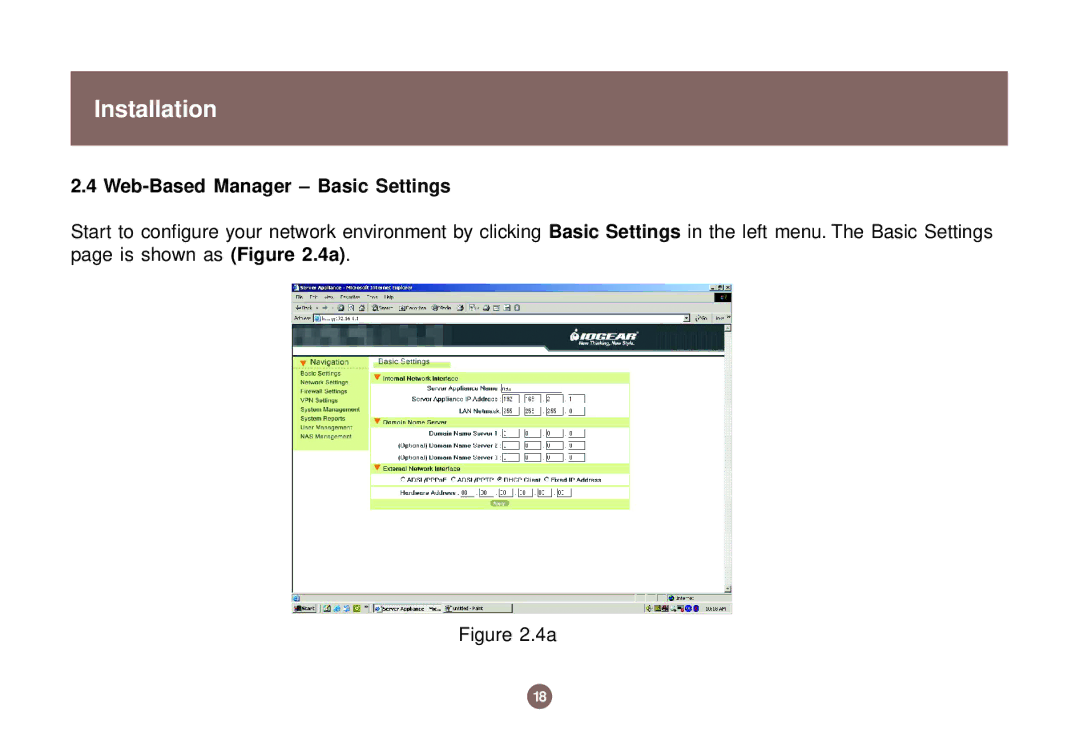 IOGear GNS1000 user manual Web-Based Manager Basic Settings 