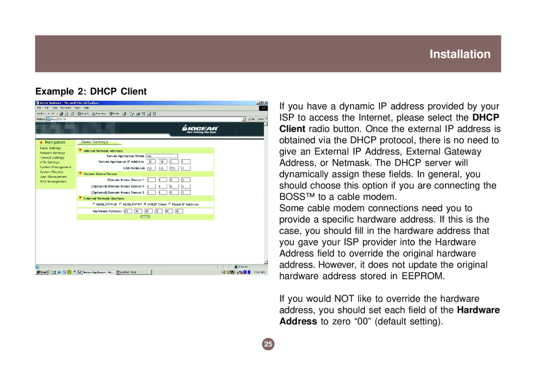 IOGear GNS1000 user manual Example 2 Dhcp Client 