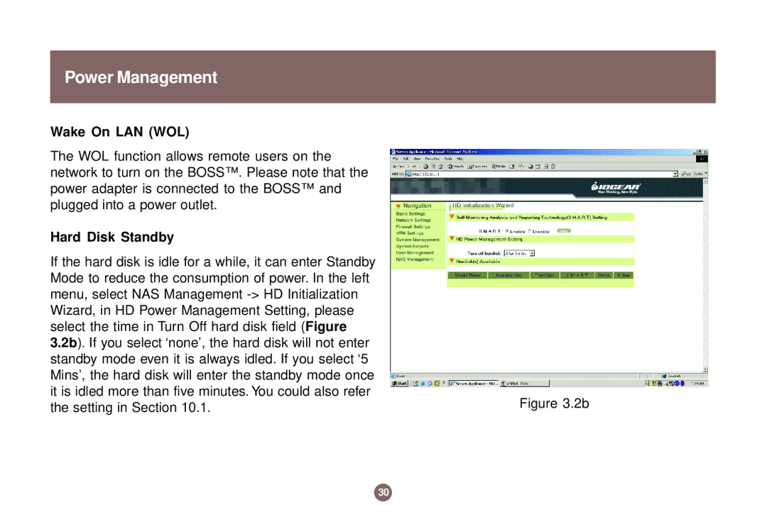 IOGear GNS1000 user manual Wake On LAN WOL, Hard Disk Standby 