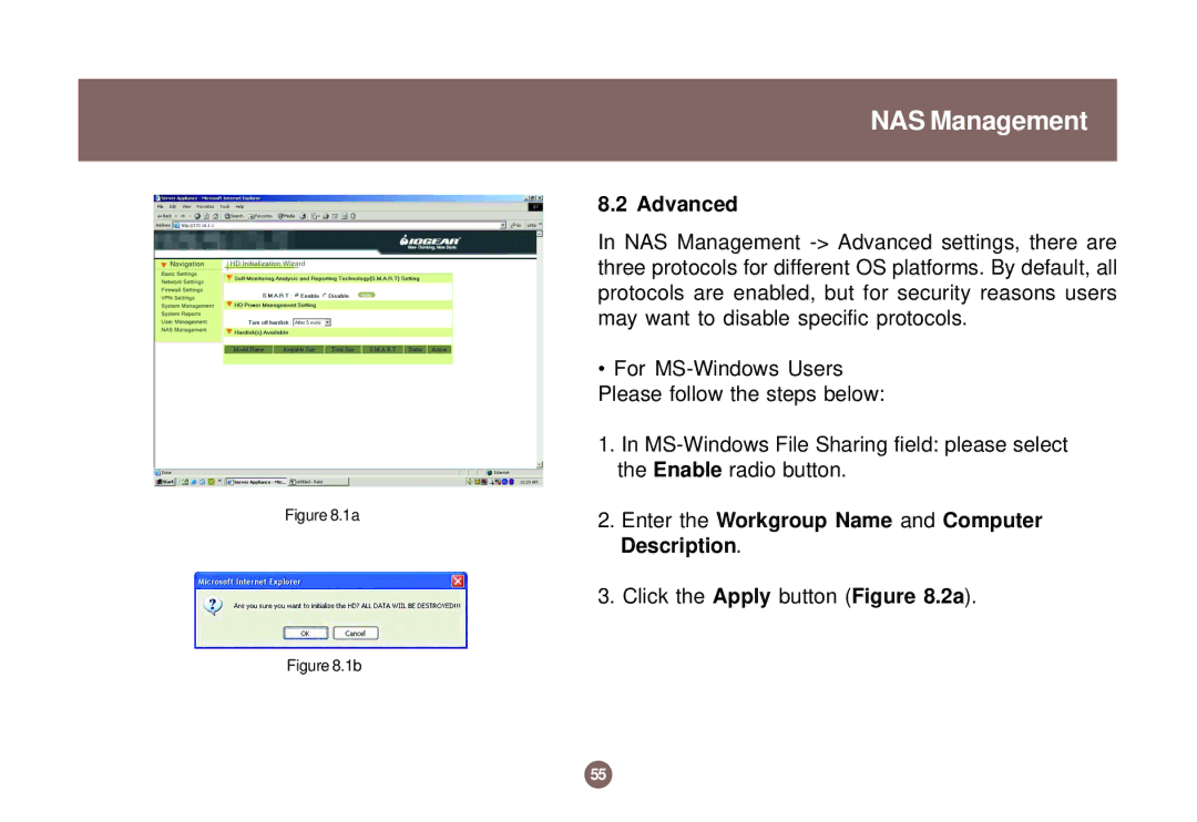 IOGear GNS1000 user manual Advanced, Enter the Workgroup Name and Computer Description 