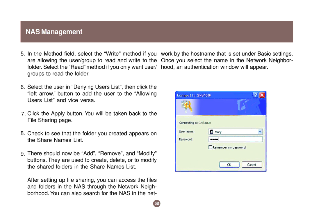 IOGear GNS1000 user manual NAS Management 