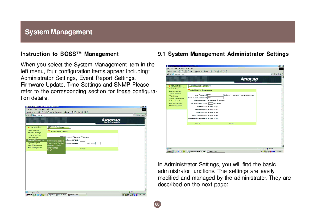 IOGear GNS1000 user manual System Management, Instruction to Boss Management 