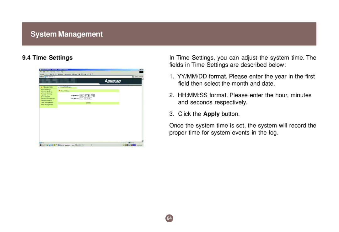 IOGear GNS1000 user manual Time Settings 