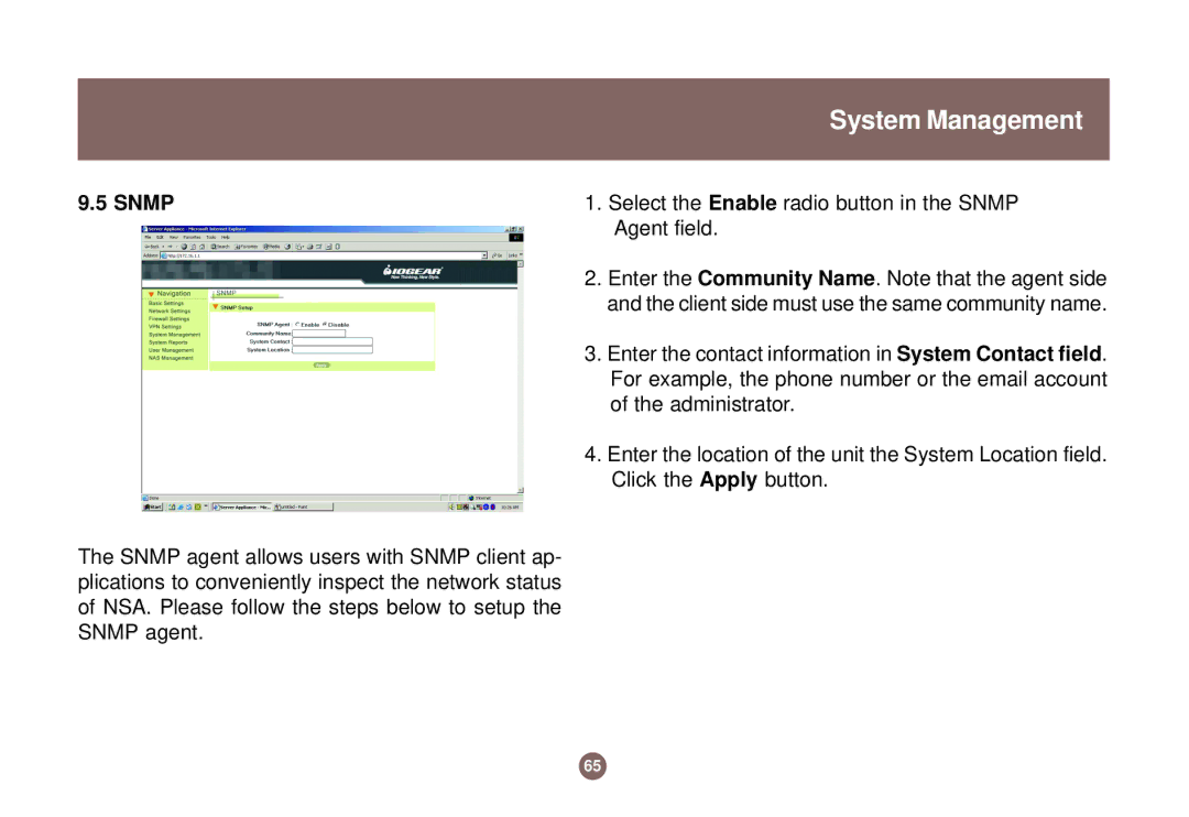 IOGear GNS1000 user manual Snmp, Agent field 