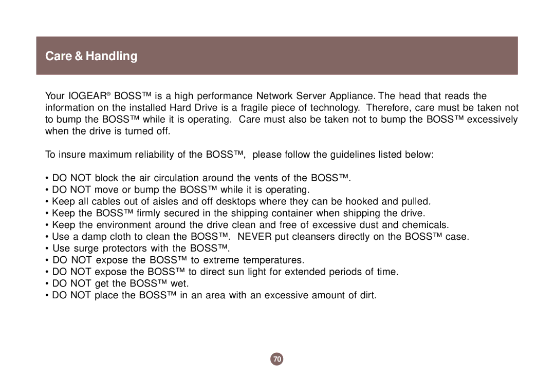 IOGear GNS1000 user manual Care & Handling 