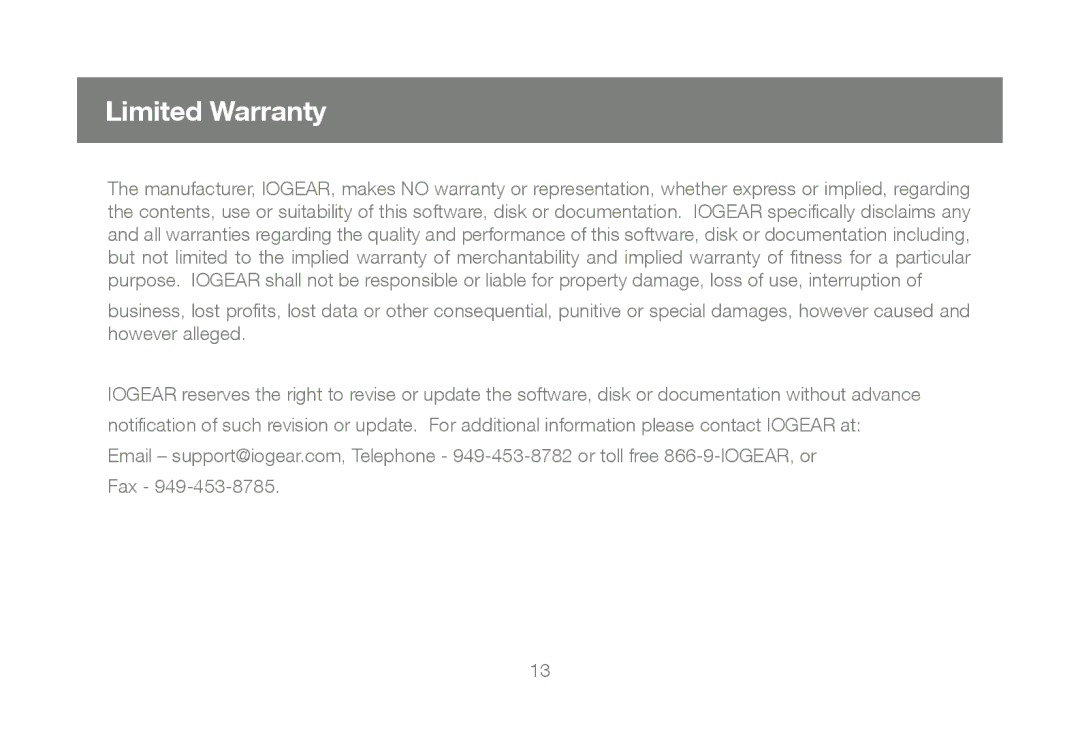 IOGear GPS702e3W6 manual Limited Warranty 