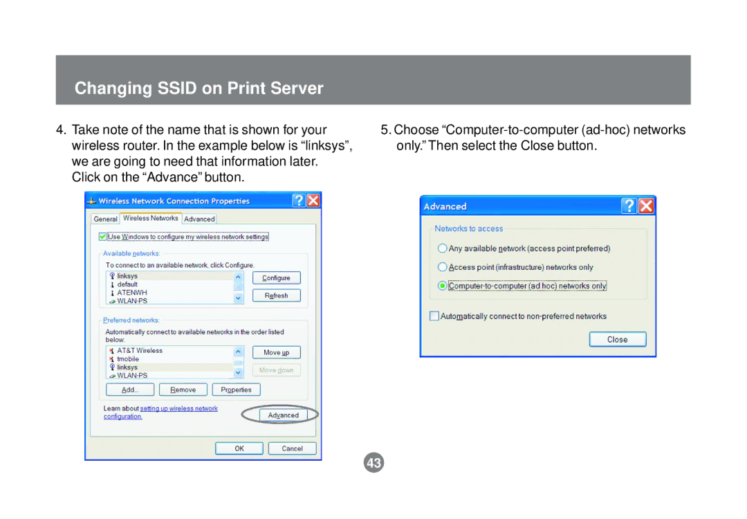 IOGear GPSR01U user manual Changing Ssid on Print Server 