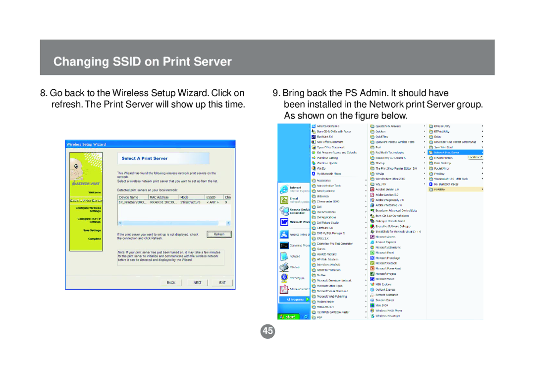 IOGear GPSR01U user manual Changing Ssid on Print Server 