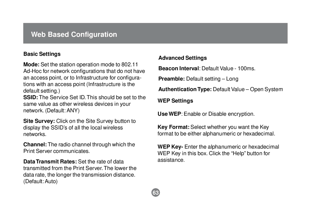 IOGear GPSR01U user manual Basic Settings, WEP Settings 