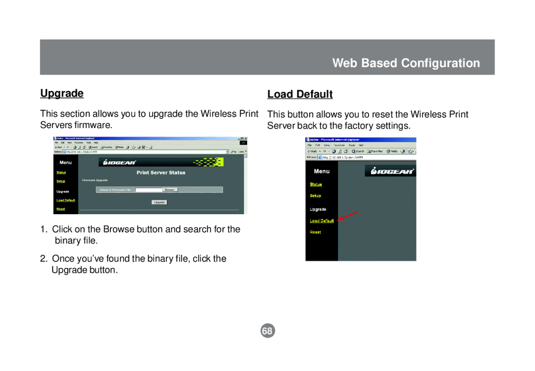 IOGear GPSR01U user manual Upgrade, Load Default 