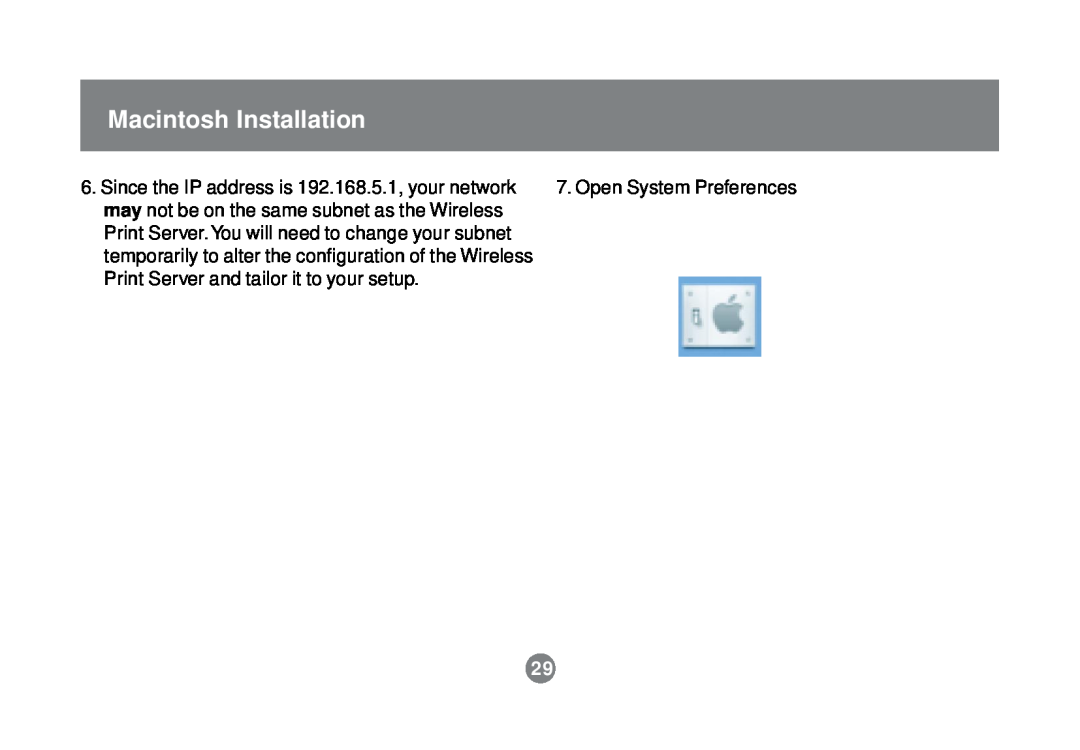 IOGear GPSR01U Macintosh Installation, Since the IP address is 192.168.5.1, your network, Open System Preferences 