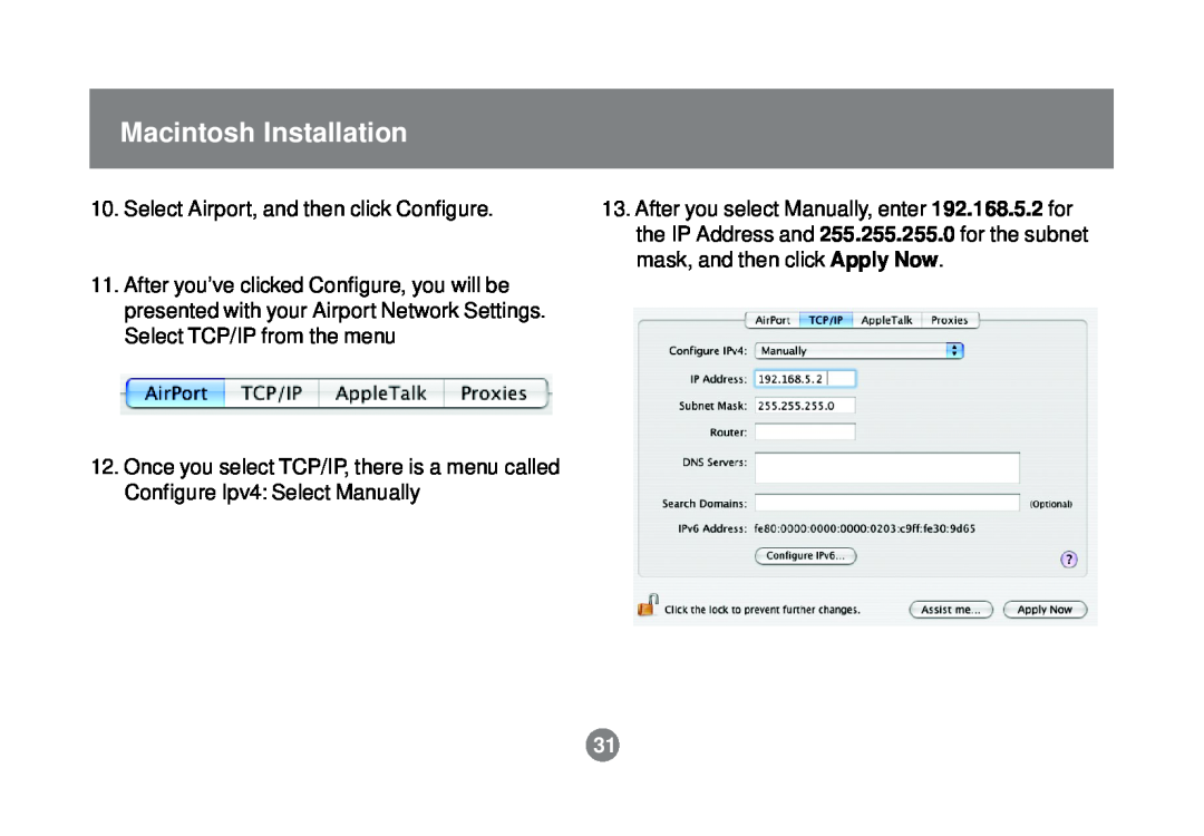 IOGear GPSR01U user manual Macintosh Installation, Select Airport, and then click Configure 