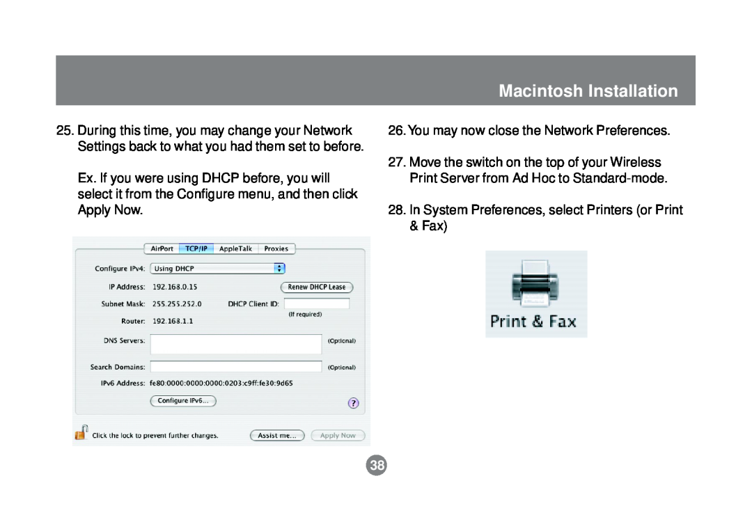 IOGear GPSR01U user manual Macintosh Installation, You may now close the Network Preferences 