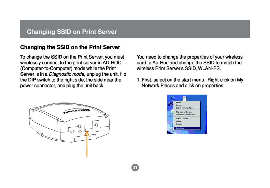 IOGear GPSR01U user manual Changing SSID on Print Server, Changing the SSID on the Print Server 