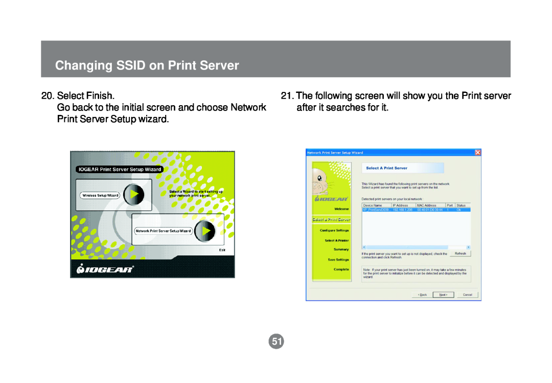 IOGear GPSR01U user manual Changing SSID on Print Server, Select Finish 