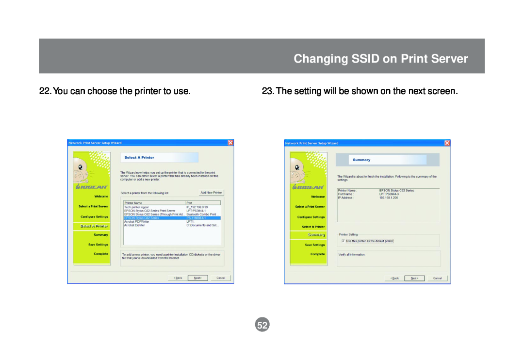 IOGear GPSR01U user manual Changing SSID on Print Server, You can choose the printer to use 