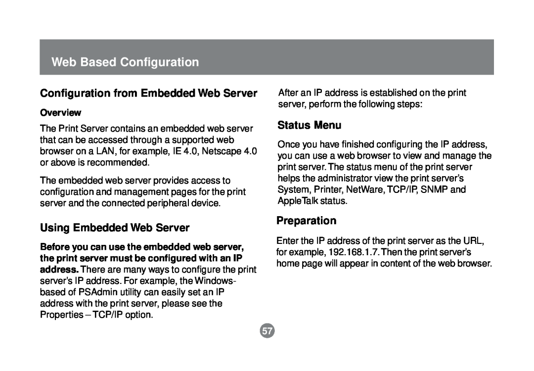 IOGear GPSR01U Web Based Configuration, Configuration from Embedded Web Server, Using Embedded Web Server, Status Menu 