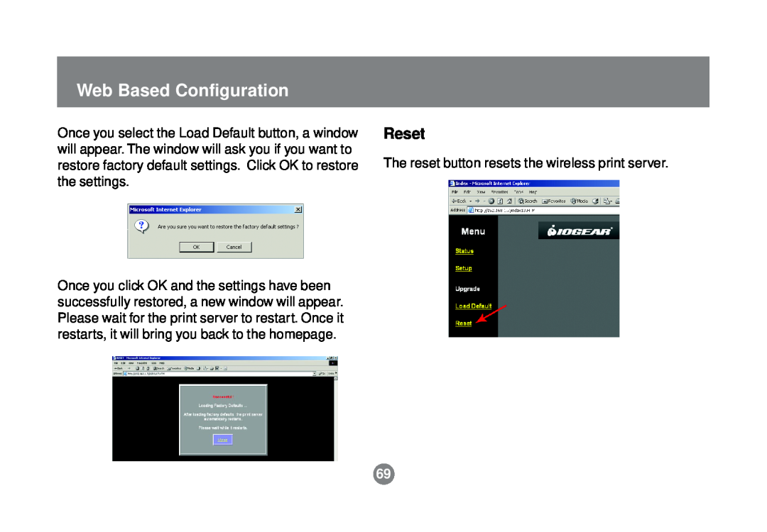 IOGear GPSR01U user manual Reset, Web Based Configuration 