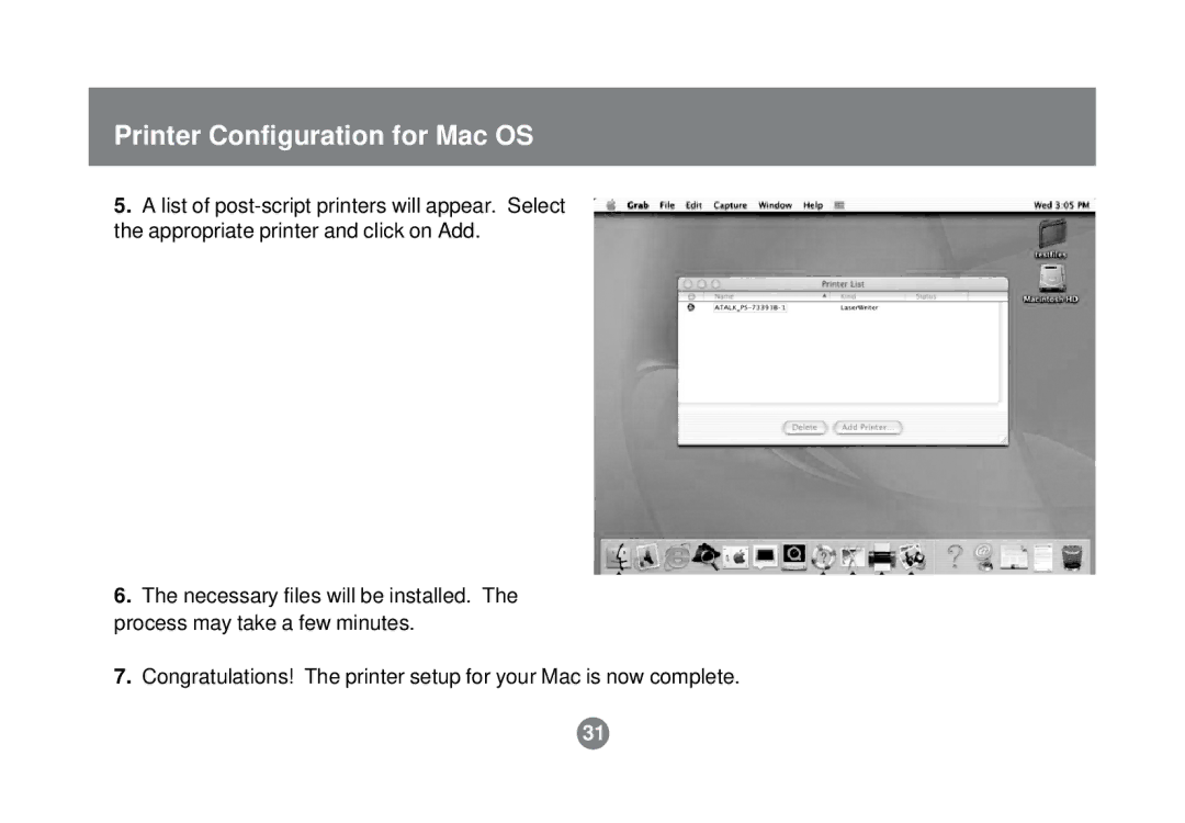 IOGear GPSU01 user manual Printer Configuration for Mac OS 