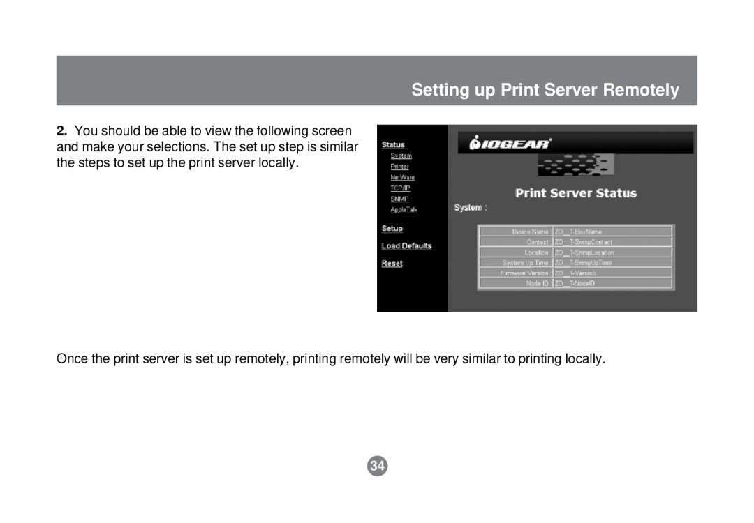 IOGear GPSU01 user manual Setting up Print Server Remotely 