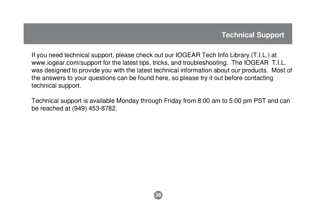 IOGear GPSU01 user manual Technical Support 