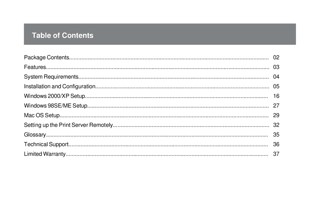 IOGear GPSU01 user manual Table of Contents 