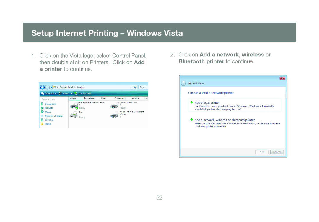 IOGear GPSU21 manual Setup Internet Printing Windows Vista 