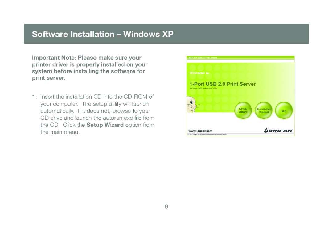 IOGear GPSU21 manual Software Installation Windows XP 