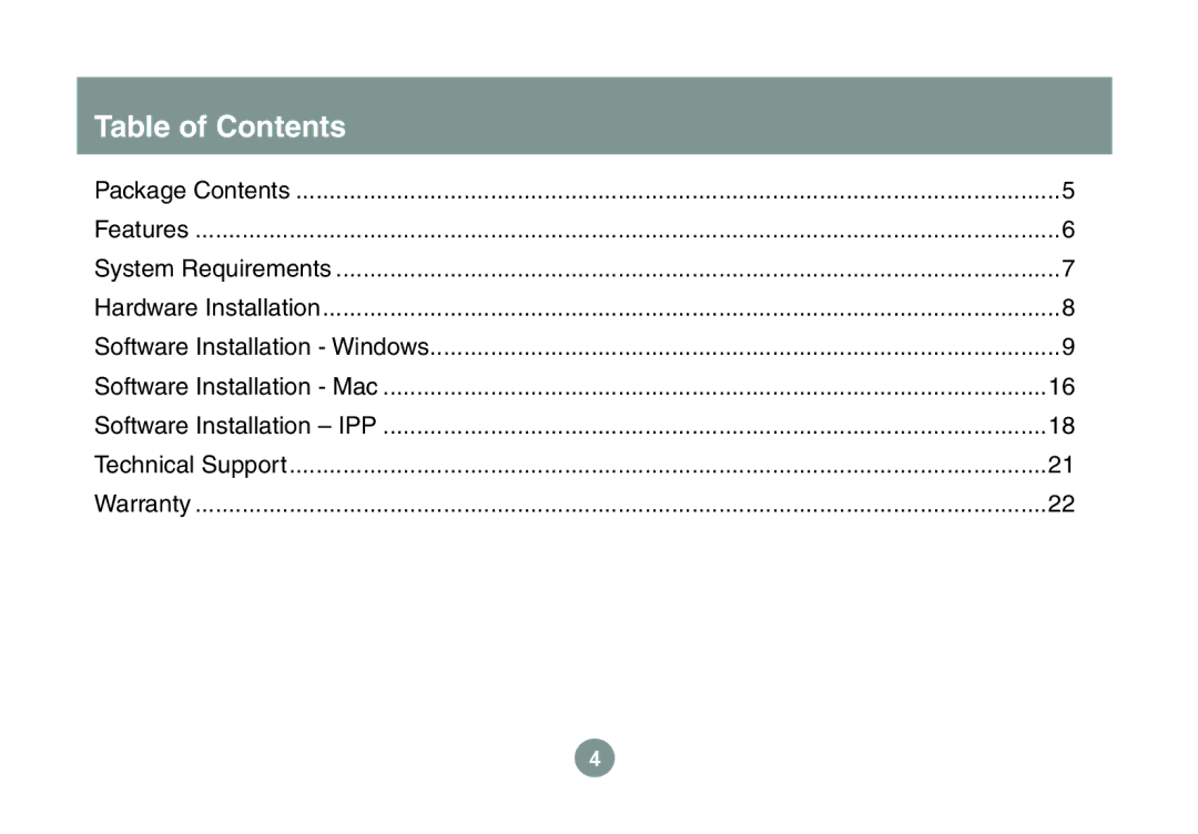 IOGear GPSU21 manual Table of Contents 