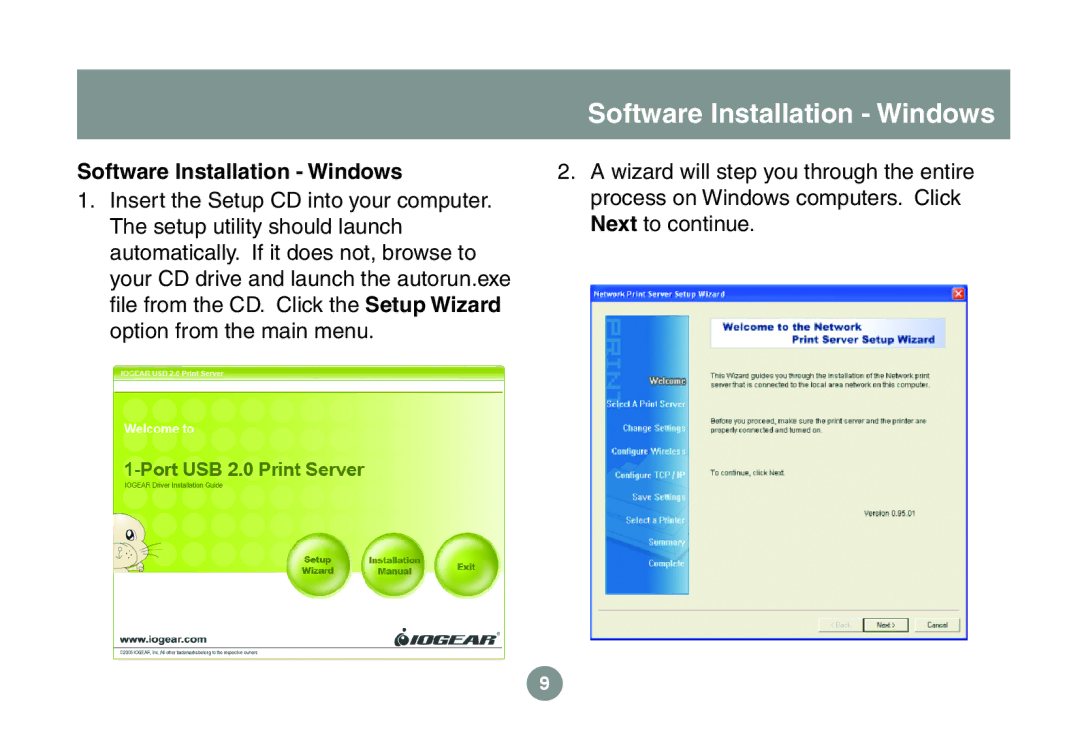 IOGear GPSU21 manual Software Installation Windows 