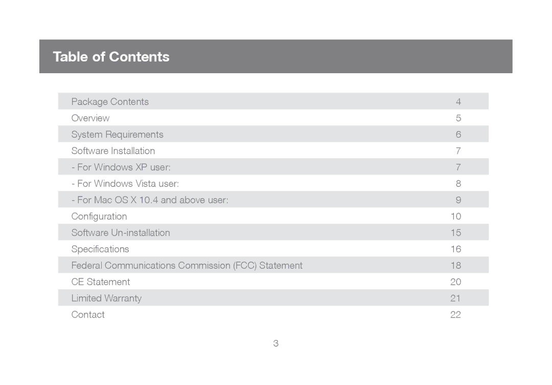 IOGear GUC2020DW6, GUC2015V manual Table of Contents 