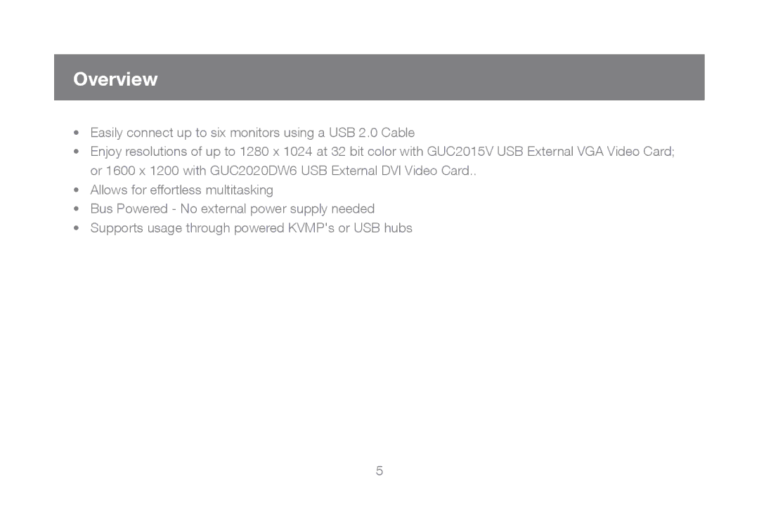 IOGear GUC2020DW6, GUC2015V manual Overview 