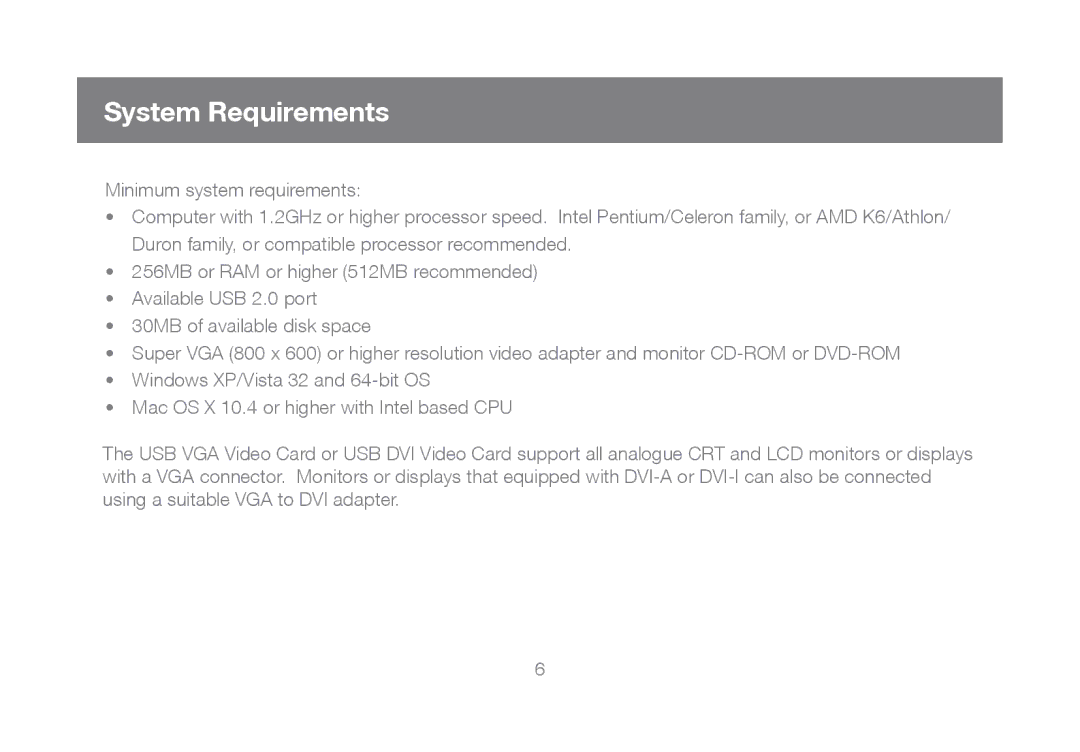 IOGear GUC2015V, GUC2020DW6 manual System Requirements 