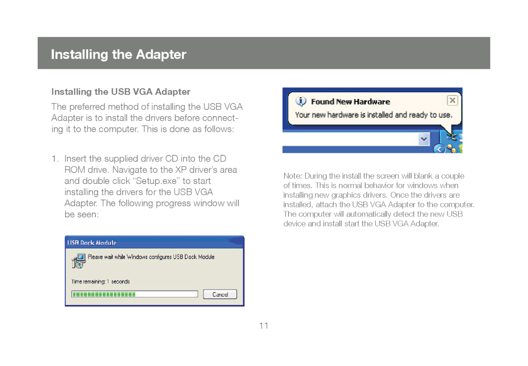 IOGear GUC2015V manual Installing the Adapter, Installing the USB VGA Adapter 
