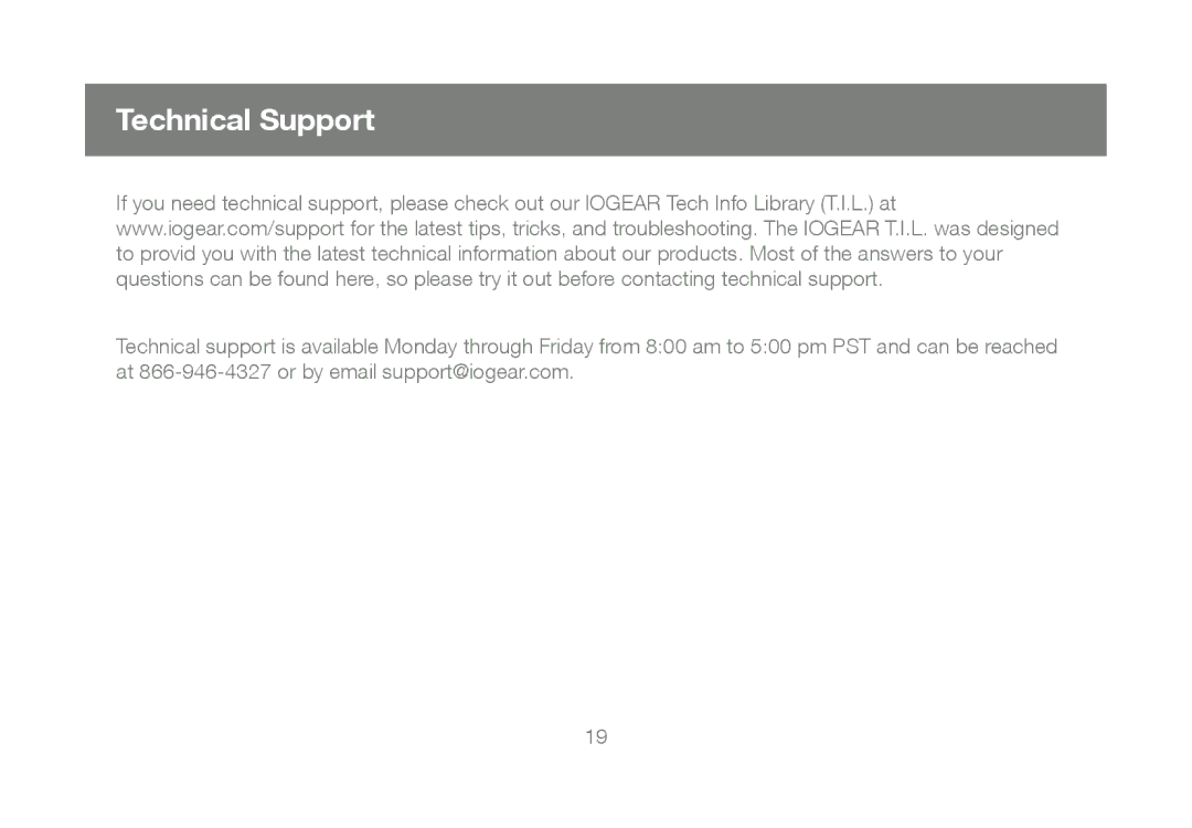 IOGear GUC2015V manual Technical Support 