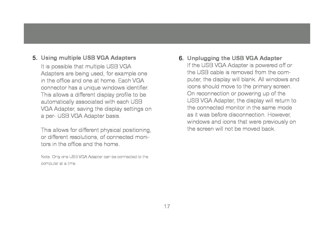 IOGear GUC2015V manual Using multiple USB VGA Adapters, Unplugging the USB VGA Adapter 