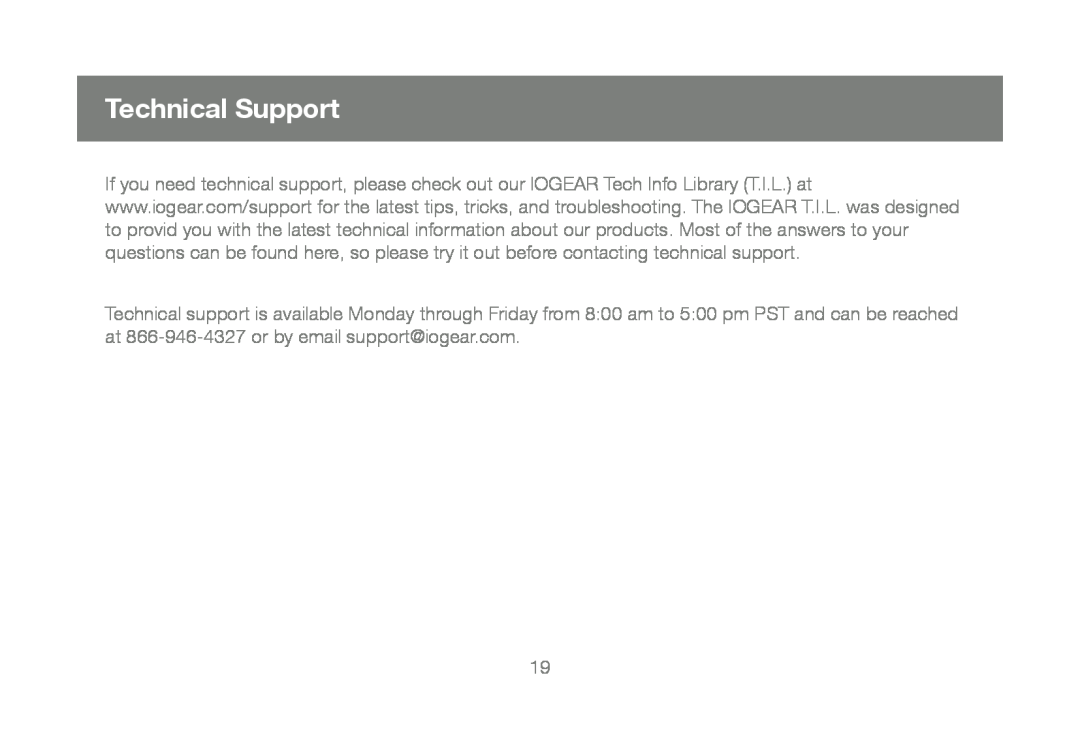 IOGear GUC2015V manual Technical Support 