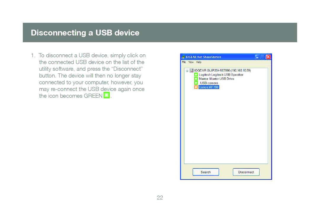 IOGear GUIP204, M1057 manual Disconnecting a USB device 