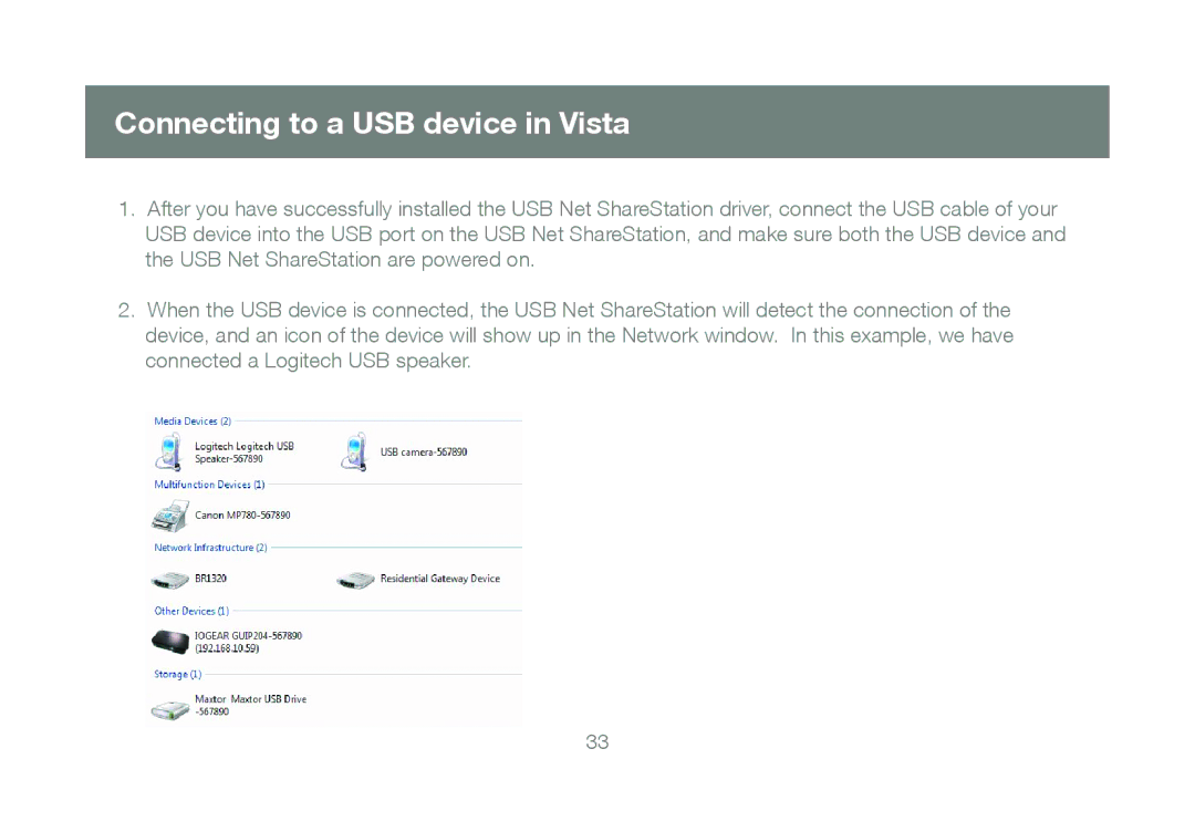 IOGear M1057, GUIP204 manual Connecting to a USB device in Vista 